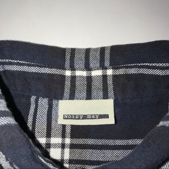 Noisy May Navy Blue and White Plaid Flannel Oversize Shirt Size XS - Picture 4 of 5